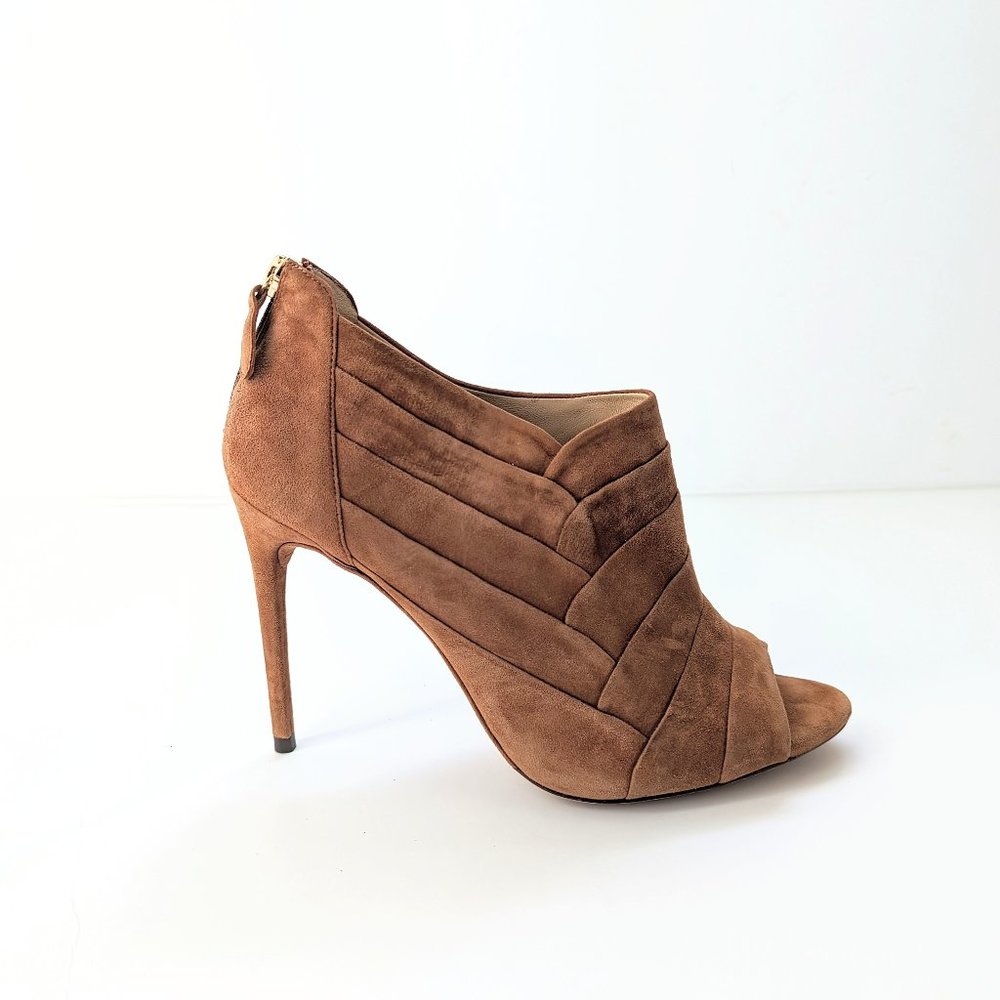 Alexandre Birman - Petals Suede - Brown Peep-Toe Booties - Size 38